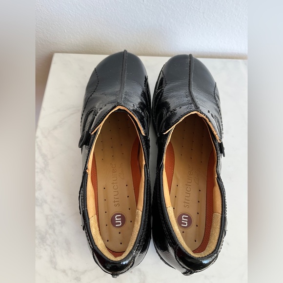 Clarks Unstructured Black Patent Leather Un Loop Clogs Slip-On Shoes 8.5 N - Picture 8 of 11